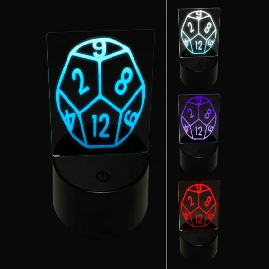 D12 12 Sided Gaming Gamer Dice Critical Role 3D Illusion LED Night Light Sign Nightstand Desk Lamp {1}