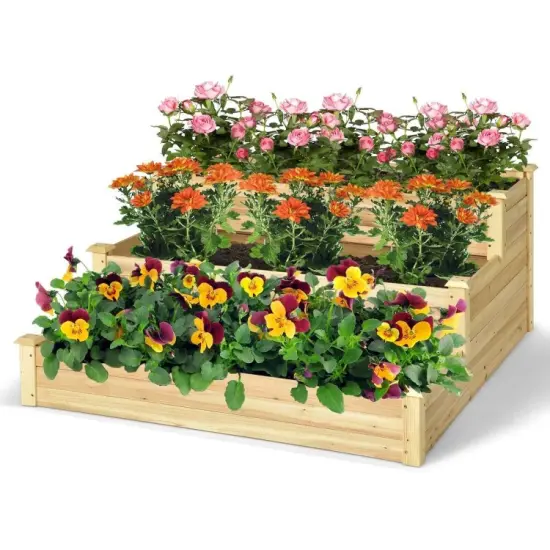 3-Tier Raised Garden Bed Wood Planter Kit for Flower Vegetable Herb {5}