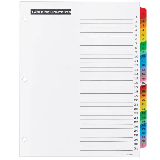 Office Essentials 1-31 Tab Table 'n Tabs Dividers for 3 Ring Binders, Printable Table of Contents, Multicolor Tabs, 3 Sets (21892) {3}