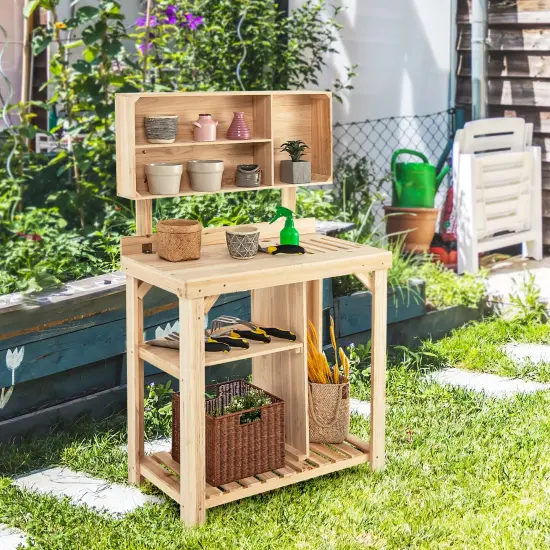 3 Tier Wooden Vertical Raised Garden Bed with Storage Shelf {6}