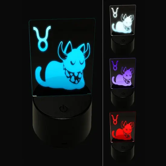 Astrological Cat Taurus Horoscope Zodiac Sign 3D Illusion LED Night Light Sign Nightstand Desk Lamp {1}