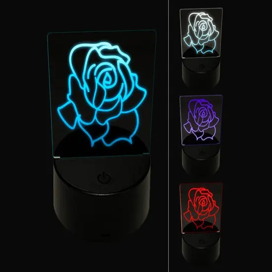 Blooming Open Rose Flower Outline 3D Illusion LED Night Light Sign Nightstand Desk Lamp {1}