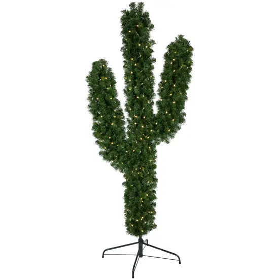 Northlight 6' Pre-Lit Artificial Pine Cactus Christmas Tree, Warm Clear LED Lights Green {1}