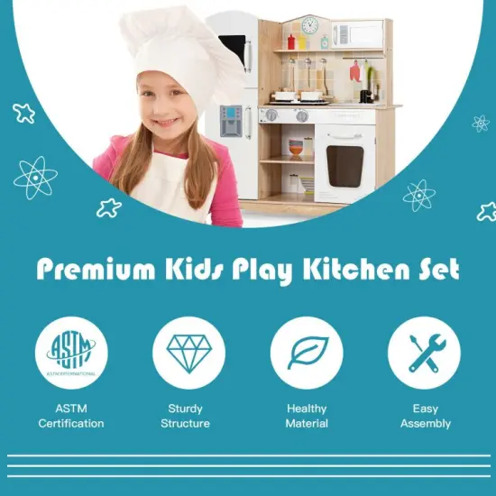 Wooden Kids Pretend Kitchen Playset Cooking Play Toy with Utensils and Sound {5}