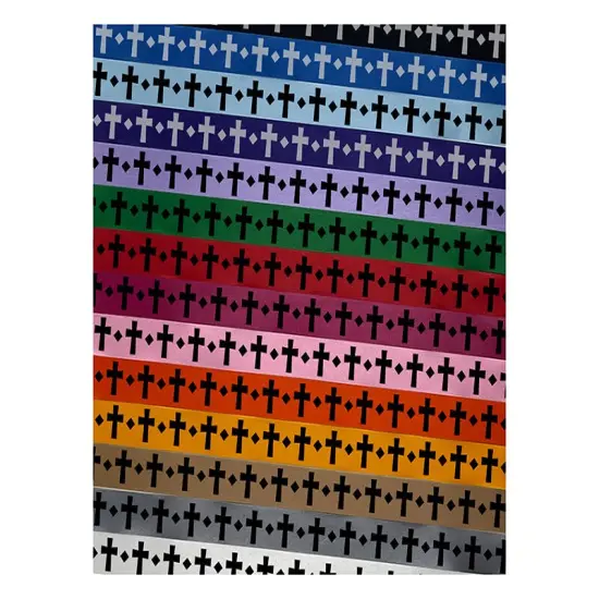 Cross Angled Christian Church Religion Satin Ribbon for Bows Gift Wrapping - 1" - 3 Yards Latte Ribbon {1}