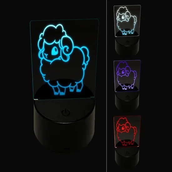 Fluffy Ram Cute 3D Illusion LED Night Light Sign Nightstand Desk Lamp {1}