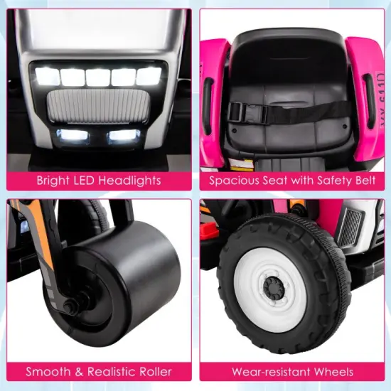 Kids Ride-On Road Roller with Manual and Parental Control Pink {6}