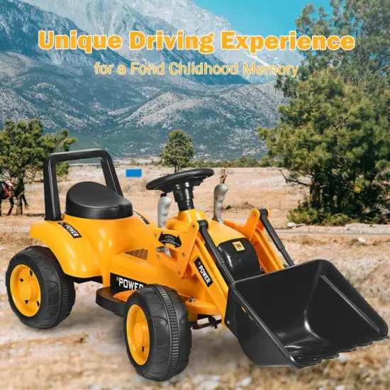 Kids Ride On Excavator Digger 6V Battery Powered Tractor - Yellow {4}