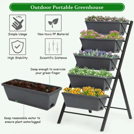5-Tier Raised Garden Bed with Water Drainage for Flowers Vegetables {3}