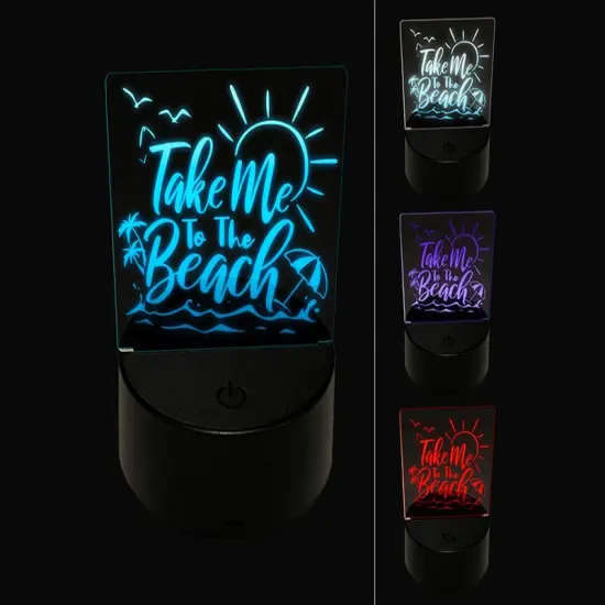 Take Me to the Beach Sunshine Palm Trees Umbrella 3D Illusion LED Night Light Sign Nightstand Desk Lamp {1}
