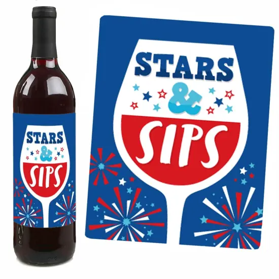 Big Dot of Happiness Firecracker 4th of July - Red, White and Royal Blue Party Decorations for Women and Men - Wine Bottle Label Stickers - Set of 4 {7}