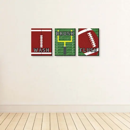Big Dot of Happiness End Zone - Football - Kids Bathroom Rules Wall Art - 7.5 x 10 inches - Set of 3 Signs - Wash, Brush, Flush {4}