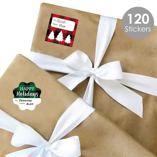 Big Dot of Happiness Holiday Plaid Trees - Assorted Buffalo Plaid Christmas Party Gift Tag Labels - To and From Stickers - 12 Sheets - 120 Stickers {3}