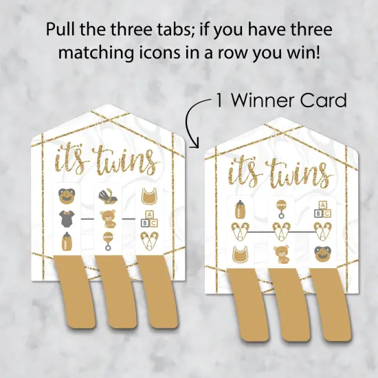Big Dot of Happiness It's Twins - Gold Twins Baby Shower Game Pickle Cards - Pull Tabs 3-in-a-Row - Set of 12 {4}