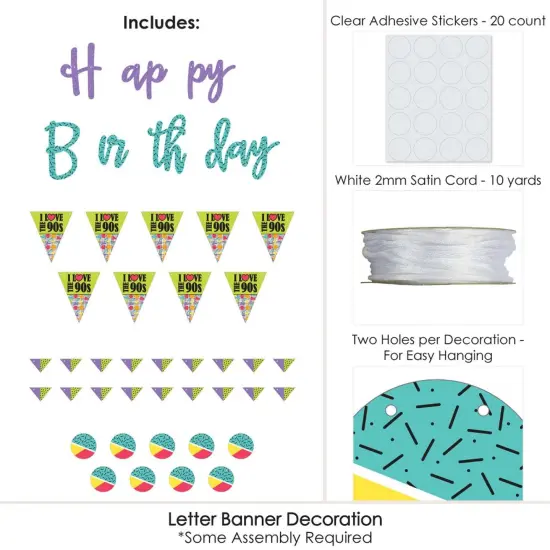 Big Dot of Happiness 90's Throwback - 1990's Birthday Party Letter Banner Decoration - 36 Banner Cutouts and Happy Birthday Banner Letters {6}
