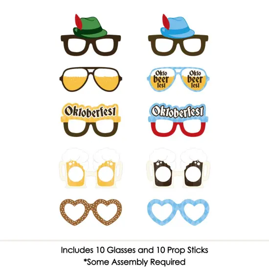Big Dot of Happiness Oktoberfest Glasses - Paper Card Stock Party Photo Booth Props Kit - 10 Count {4}