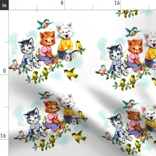 Various Fabrics by the Yard or Fat Quarter Vintage Retro Kitsch Cats Kittens Birds Sky Clouds Children Nursery Trees Leaves Kids Fairy Custom Printed Fabric by Spoonflower {2}