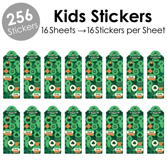 Big Dot of Happiness St. Patrick's Day - Saint Paddy's Day Party Favor Kids Stickers - 16 Sheets - 256 Stickers {3}