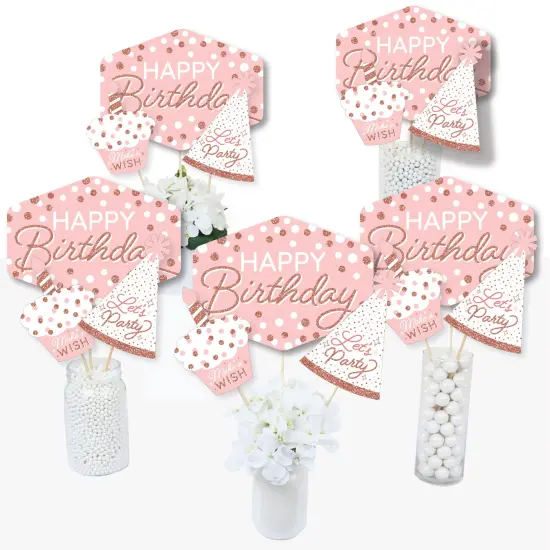 Big Dot of Happiness Pink Rose Gold Birthday - Happy Birthday Party Centerpiece Sticks - Table Toppers - Set of 15 {3}
