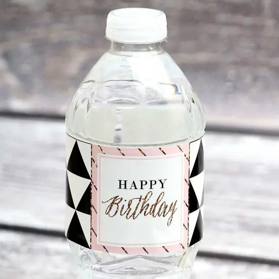 Big Dot of Happiness Chic Happy Birthday - Pink, Black and Gold - Birthday Party Water Bottle Sticker Labels - Set of 20 {7}