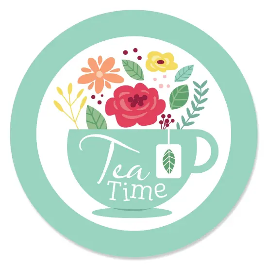 Big Dot of Happiness Floral Let's Par-Tea - Garden Tea Party Circle Sticker Labels - 24 Count {1}