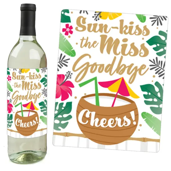 Big Dot of Happiness Last Luau - Tropical Bachelorette Party and Bridal Shower Decorations for Women and Men - Wine Bottle Label Stickers - Set of 4 {3}
