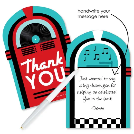 Big Dot of Happiness 50's Sock Hop - Shaped Thank You Cards - 1950s Rock N Roll Party Thank You Note Cards with Envelopes - Set of 12 {3}