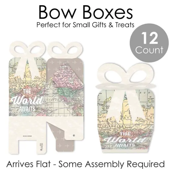 Big Dot of Happiness World Awaits - Square Favor Gift Boxes - Travel Themed Party Bow Boxes - Set of 12 {7}