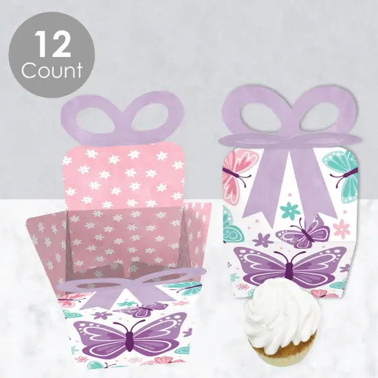 Big Dot of Happiness Beautiful Butterfly - Square Favor Gift Boxes - Floral Baby Shower or Birthday Party Bow Boxes - Set of 12 {4}