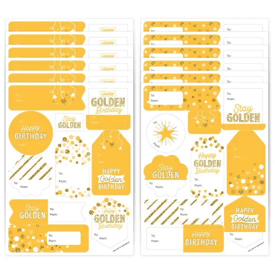 Big Dot of Happiness Golden Birthday - Assorted Happy Birthday Party Gift Tag Labels - To and From Stickers - 12 Sheets - 120 Stickers {1}