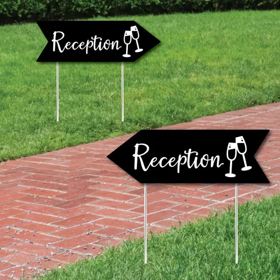 Big Dot of Happiness Black Wedding Reception Signs - Wedding Sign Arrow - Double Sided Directional Yard Signs - Set of 2 Reception Signs {1}