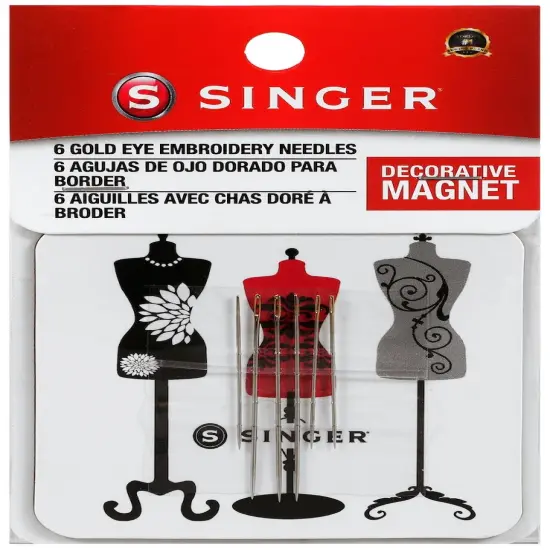 SINGER Gold Eye Embroidery Needles On Collectible Magnet-6/Pkg Dressform Magnet {1}