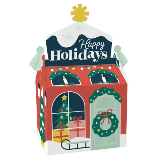 Big Dot of Happiness Christmas Village - Treat Box Party Favors - Holiday Winter Houses Goodie Gable Boxes - Set of 12 {1}