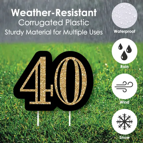 Big Dot of Happiness Adult 40th Birthday - Gold - Yard Sign and Outdoor Lawn Decorations - Happy Birthday Party Yard Signs - Set of 8 {4}