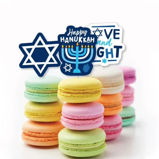 Big Dot of Happiness Hanukkah Menorah - Dessert Cupcake Toppers - Chanukah Holiday Party Clear Treat Picks - Set of 24 {4}