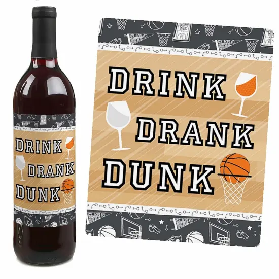 Big Dot of Happiness Nothin' but Net - Basketball - Baby Shower or Birthday Party Decorations for Women & Men - Wine Bottle Label Stickers - Set of 4 {7}