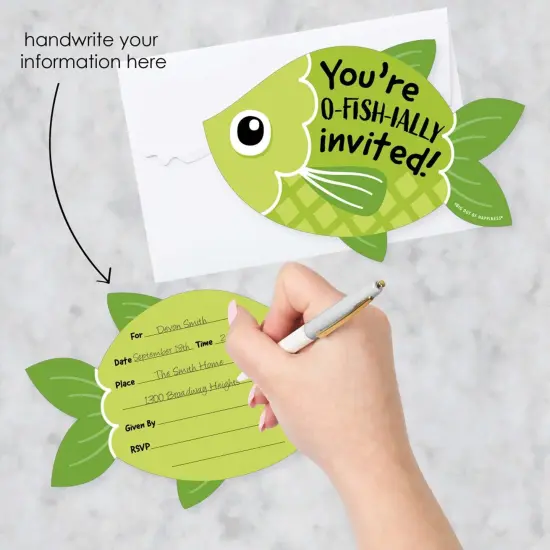 Big Dot of Happiness Let's Go Fishing - Shaped Fill-In Invites - Fish Themed Birthday Party or Baby Shower Invite Cards with Envelopes - Set of 12 {3}