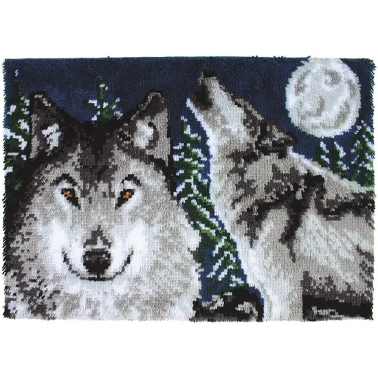 Wonderart Latch Hook Kit 27"X40"-Midnight Wolves {4}