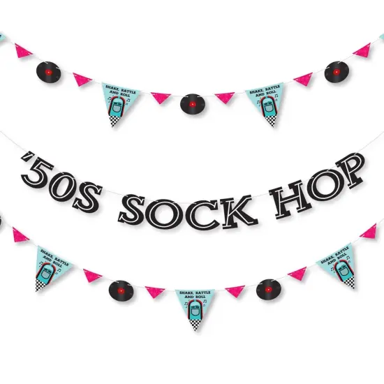 Big Dot of Happiness 50's Sock Hop - 1950s Rock N Roll Party Letter Banner Decoration - 36 Banner Cutouts and 50s Sock Hop Banner Letters {1}