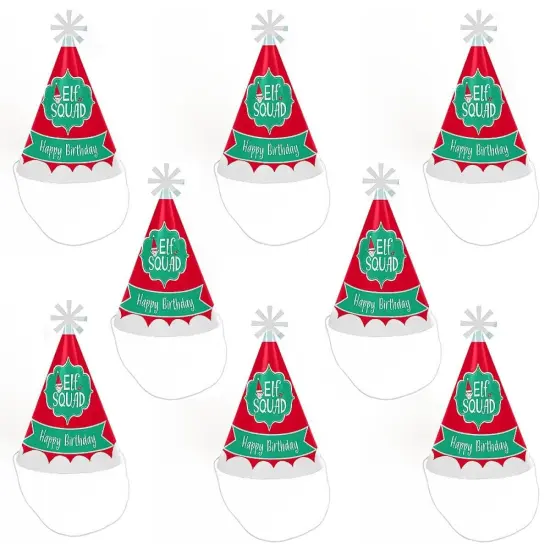 Big Dot of Happiness Elf Squad - Cone Happy Birthday Party Hats for Kids and Adults - Set of 8 (Standard Size) {7}