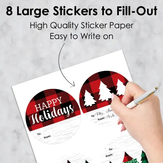 Big Dot of Happiness Holiday Plaid Trees - Round Buffalo Plaid Christmas Party To and From Gift Tags - Large Stickers - Set of 8 {6}