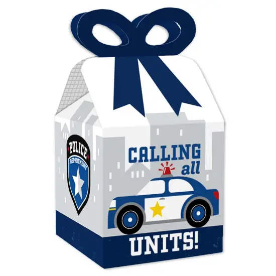 Big Dot of Happiness Calling All Units - Police - Square Favor Gift Boxes - Cop Birthday Party or Baby Shower Bow Boxes - Set of 12 {1}