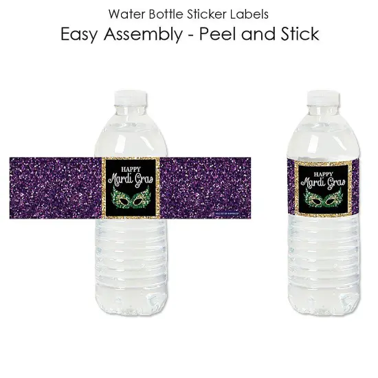 Big Dot of Happiness Mardi Gras - Masquerade Party Water Bottle Sticker Labels - Set of 20 {3}