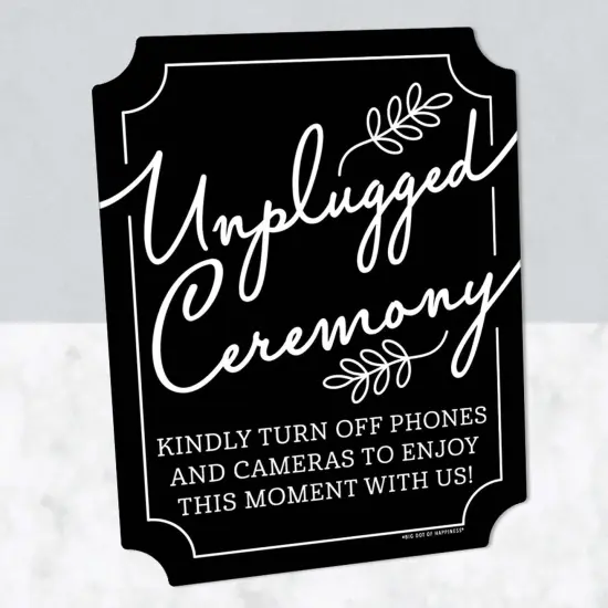 Big Dot of Happiness Black Unplugged Ceremony Sign - No Cell Phone Wedding Decor - Printed on Sturdy Plastic - 10.5 x 13.75" Sign with Stand - 1 Piece {3}
