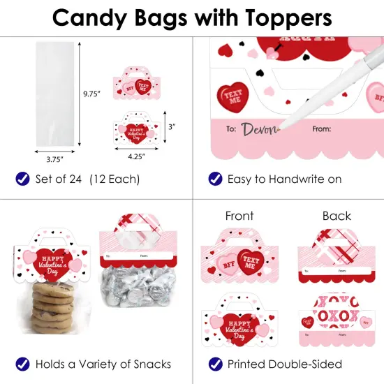 Big Dot of Happiness Conversation Hearts - DIY Valentine's Day Party Clear Goodie Favor Bag Labels - Candy Bags with Toppers - Set of 24 {4}