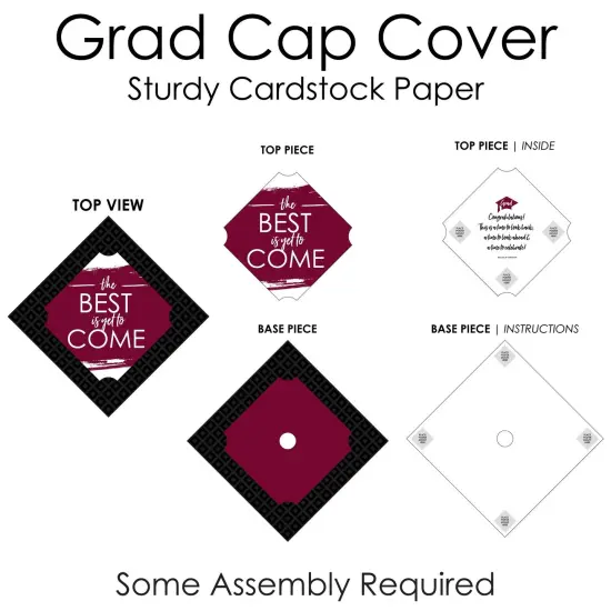 Big Dot of Happiness Maroon Grad - Best is Yet to Come - Burgundy Graduation Cap Decorations Kit - Grad Cap Cover {7}