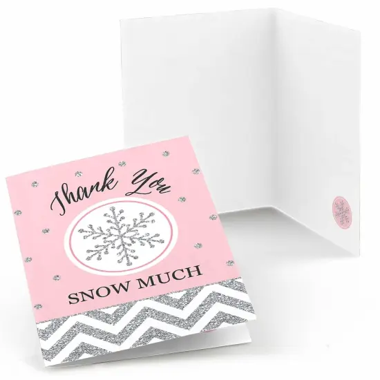 Big Dot of Happiness Pink Winter Wonderland - Holiday Snowflake Birthday Party or Baby Shower Thank You Cards (8 Count) {1}