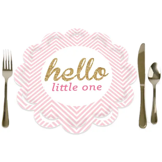 Big Dot of Happiness Hello Little One - Pink and Gold - Girl Baby Shower Round Table Decorations - Paper Chargers - Place Setting For 12 {1}