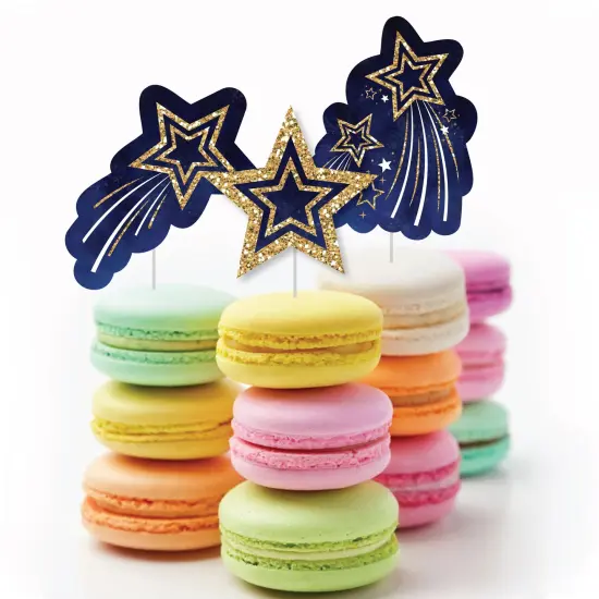 Big Dot of Happiness Starry Skies - Dessert Cupcake Toppers - Gold Celestial Party Clear Treat Picks - Set of 24 {6}