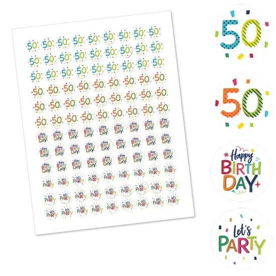 Big Dot of Happiness 50th Birthday - Cheerful Happy Birthday - Fiftieth Round Candy Sticker Favors - Labels Fits Chocolate Candy (1 sheet of 108) {3}